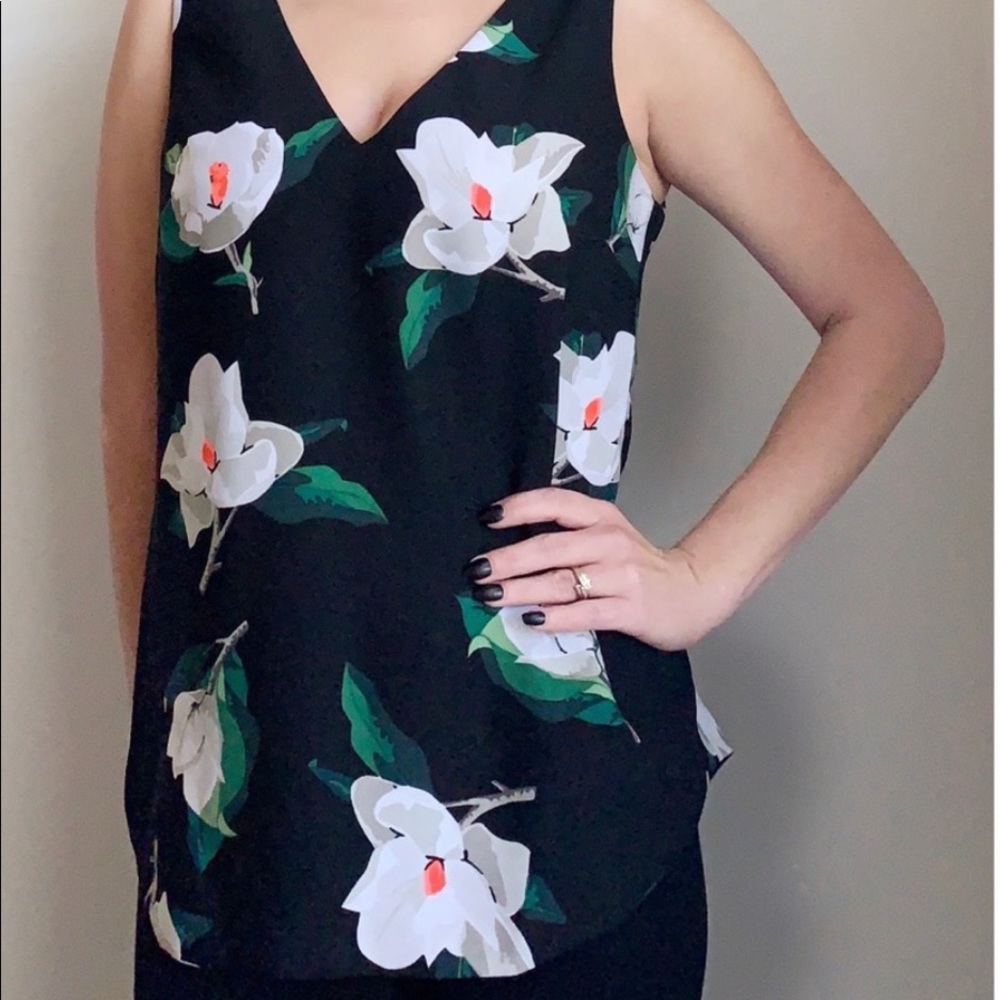 Banana Republic Magnolia Black Floral Sleeveless Blouse